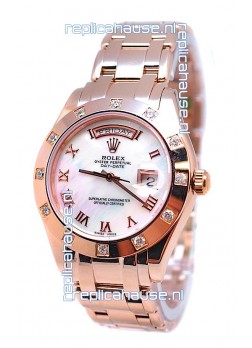 Rolex Day Date White Mother of Pearl Japanese Replica Watch in Roman Markers