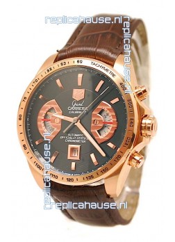 Tag Heuer Grand Carrera Japanese Replica Gold Watch in Black Dial