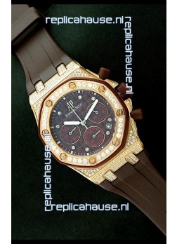 Audemars Piguet Royal Oak Ladies Alinghi Limited Edition Japanese Gold Watch in Maroon Dial