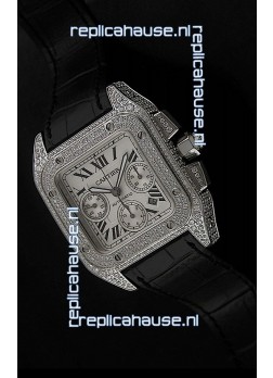 Cartier Santos Swiss Replica Watch with Diamonds Embedded Casing