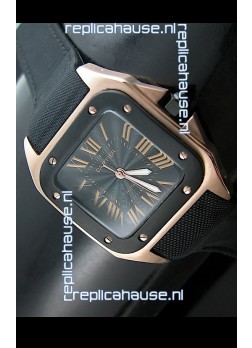Cartier Santos 100 Japanese Replica Watch in Pink Gold