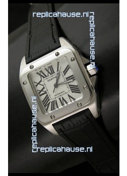 Cartier Santos in Swiss Replica Automatic Watch in Black Strap