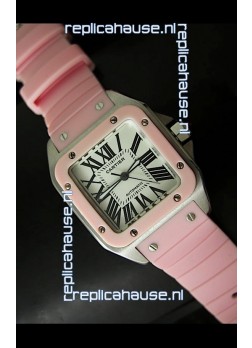Cartier Santos 100 Swiss Ladies Automatic Replica Watch in Pink