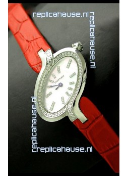 Delices De Cartier Ladies Replica Japanese Watch in Red Leather Strap