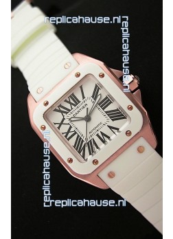 Cartier Santos 100 Swiss Replica Watch in Pink Gold Casing