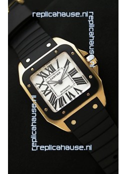 Cartier Santos 100 Swiss Replica Watch in Black Bezel