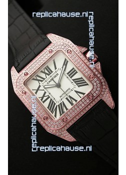 Cartier Santos 100 Swiss Automatic Replica Watch in Rose Gold