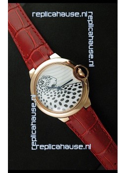 Ballon De Cartier Watch in Brown Leather Strap Leopard Dial