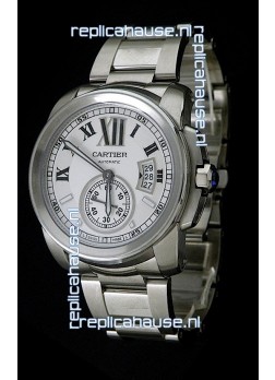 Cartier Calibre de Japanese Replica Steel Watch in White Dial