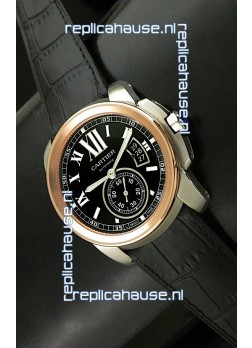 Cartier Calibre de Japanese Replica Rose Gold Watch in Leather Strap