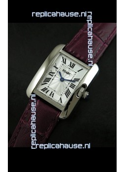 Cartier Louis Japanese Replica Ladies Watch in Red Wine Strap