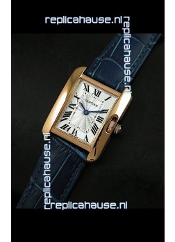 Cartier Louis Japanese Replica Ladies Rose Gold Watch in Blue Strap