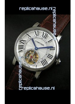 Cartier Ronde de Tourbillon Japanese Replica Watch in Brown Strap