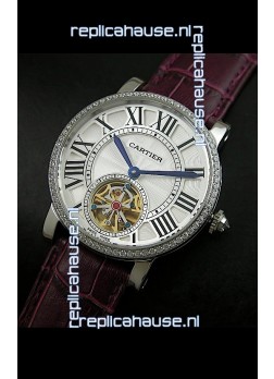 Cartier Ronde de Tourbillon Japanese Replica Watch in Diamond Bezel