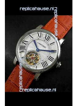 Cartier Ronde de Tourbillon Japanese Replica Watch in Brown Strap
