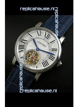 Cartier Ronde de Tourbillon Japanese Replica Watch in Blue Strap