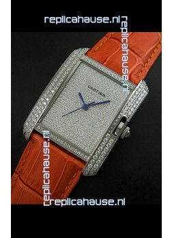 Cartier Tank Anglaise Ladies Replica Watch in Steel/Brown Strap