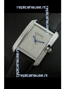 Cartier Tank Anglaise Ladies Replica Watch in Steel/Black Strap