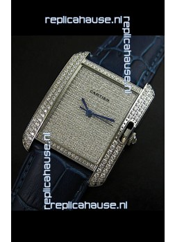 Cartier Tank Anglaise Ladies Replica Watch in Steel/Purple Strap