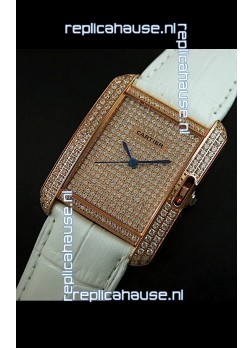 Cartier Tank Anglaise Ladies Replica Watch in Gold Case/White Strap