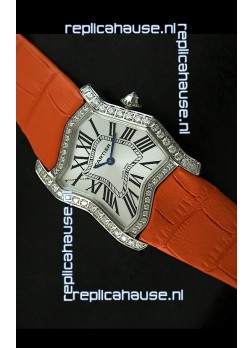 Cartier Tank Folle Ladies Replica Watch in Steel Case/Orange Strap