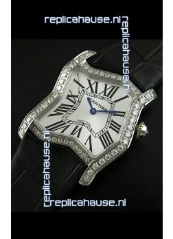 Cartier Tank Folle Ladies Replica Watch in Steel Case/Black Strap