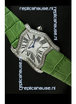 Cartier Tank Folle Ladies Replica Watch in Steel Case/Green Strap