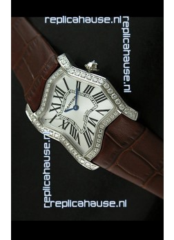 Cartier Tank Folle Ladies Replica Watch in Steel Case/Brown Strap