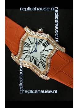 Cartier Tank Folle Ladies Replica Watch in Yellow Gold Case/Orange Strap