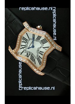 Cartier Tank Folle Ladies Replica Watch in Yellow Gold Case/Black Strap