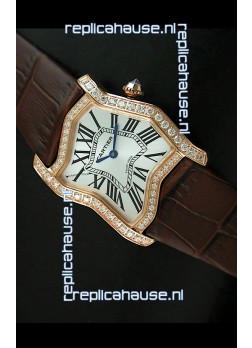 Cartier Tank Folle Ladies Replica Watch in Yellow Gold Case/Brown Strap
