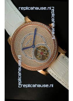 Ronde De Cartier Tourbillon Replica Watch Pink Gold Case - White Strap