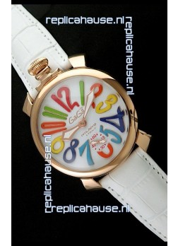 Gaga Milano Italy Japanese Replica Rose Gold Watch in White Dial