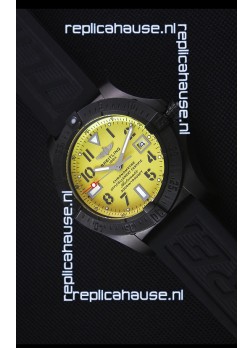 Breitling Avenger Blacksteel DLC Coated Swiss Replica Watch in Yellow Dial