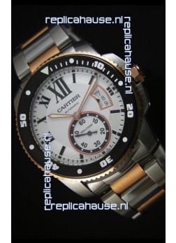 Calibre De Cartier Watch 42MM Black Dial Two Tone Case White Dial - 1:1 Mirror Replica Watch