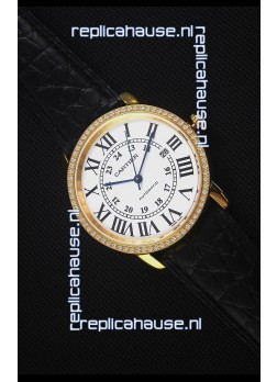 Cartier "Ronde De Cartier" Yellow Gold Case watch with Lab Created Diamonds Bezel