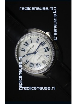 Cle De Cartier Watch 40MM Steel Case Diamonds Bezel - 1:1 Mirror Replica Watch