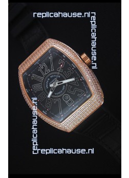 Franck Muller Vanguard Gold Swiss Replica Watch in Black Dial 