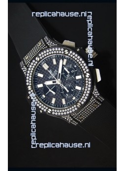 Hublot Big Bang Carbon Dial Diamonds Studded PVD Case Swiss Watch 