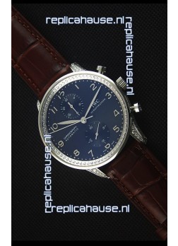 IWC Portuguese Chronograph Black Dial Brown Strap with Diamonds 1:1 Mirror Replica Watch