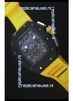 Richard Mille RM011-03 One Piece Black Forged Carbon Case Watch in Yellow Strap