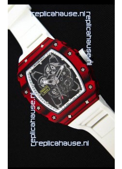 Richard Mille RM35-01 One Piece Red Forged Carbon Case Watch in White Strap