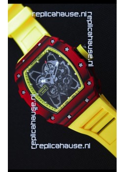 Richard Mille RM35-01 One Piece Red Forged Carbon Case Watch in Yellow Strap