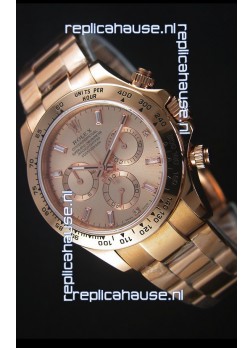 Rolex Daytona Rose Gold Casing with Baguette Diamonds Markers Swiss Replica Watch