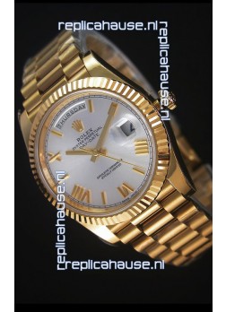 Rolex Day-Date 40MM Replica Watch in Silver dial with Roman Hour Numerals Cal.3255 Swiss Movement