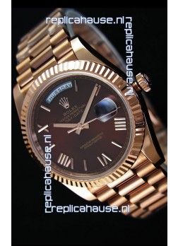 Rolex Day-Date 40MM Rose Gold in Brown Dial Roman Numerals Swiss Watch