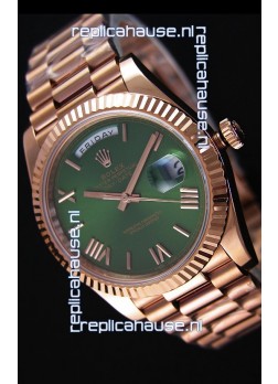 Rolex Day-Date 40MM Rose Gold in Green Dial with Roman Hour Numerals