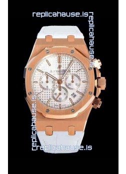 Audemars Piguet Royal Oak Chronograph White Dial Rose Gold on 904L Steel - 1:1 Mirror Replica
