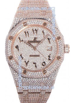 Audemars Piguet Royal Oak 15400 Iced Out Arabic Dial in Rose Gold Casing Swiss Replica Watch