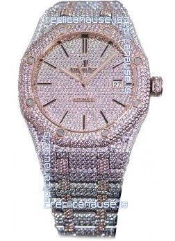 Audemars Piguet Royal Oak 15400 Iced Out Stick Markers Dial in Two Tone Rose Gold Casing Swiss Replica Watch